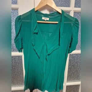 100% silk Babaton Tinsley Emerald green short sleeve blouse size Small Babaton